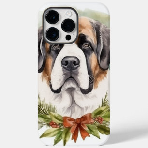 Coque Pour Pour iPhone 14 Pro Max Saint Bernard Christmas Wreath Festive Pup