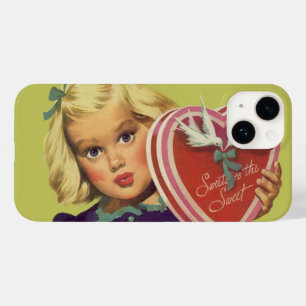 Coque Pour iPhone 14 Saint-Valentin Mignon Vintage, Fille avec Chocolat