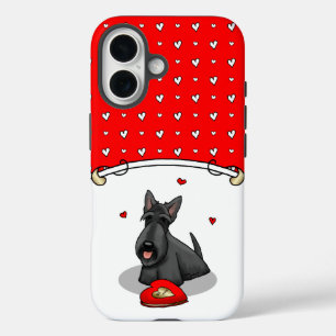 Coques iPhone 16 Saint-Valentin (rouge) Chien écossais (noir) migno