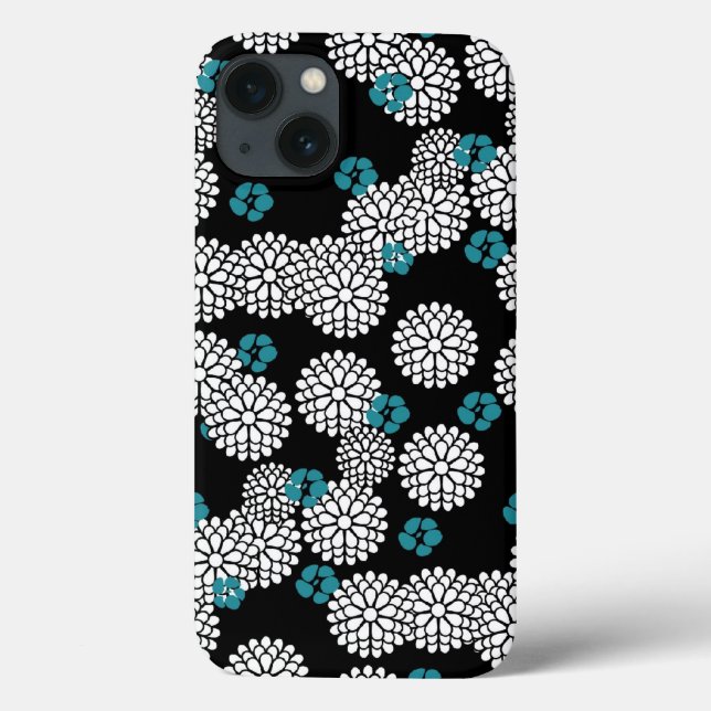 Coques Case-Mate iPhone Sakura bleu noir fleurs motif floral (Verso)