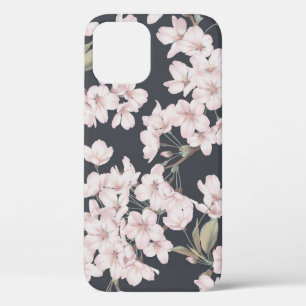 Case-Mate iPhone Case Sakura floral, gris foncé, motif transparent.