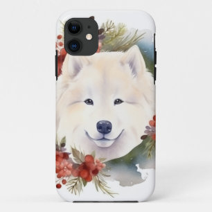 Case-Mate iPhone Case Samoyed Christmas Wreath Festive Pup