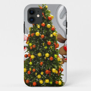 Case-Mate iPhone Case Santa claus and reindeer behind a christmas tree.j