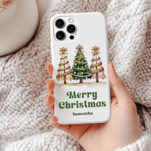 Coque iPhone 15 Mini Sapin de Noël singulier motif léopard aquarelle