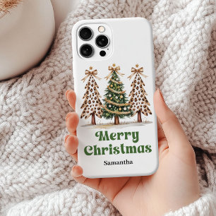 Coque iPhone 15 Mini Sapins de Noël fantaisistes personnalisés léopard 