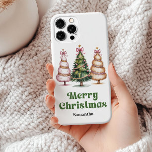 Coque iPhone 15 Mini Sapins de Noël léopard extravagants nom personnali