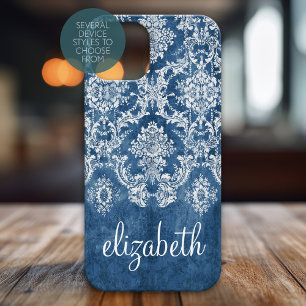 Coque Pour iPhone 15 Sapphire Blue Vintage Damask Modèle et nom