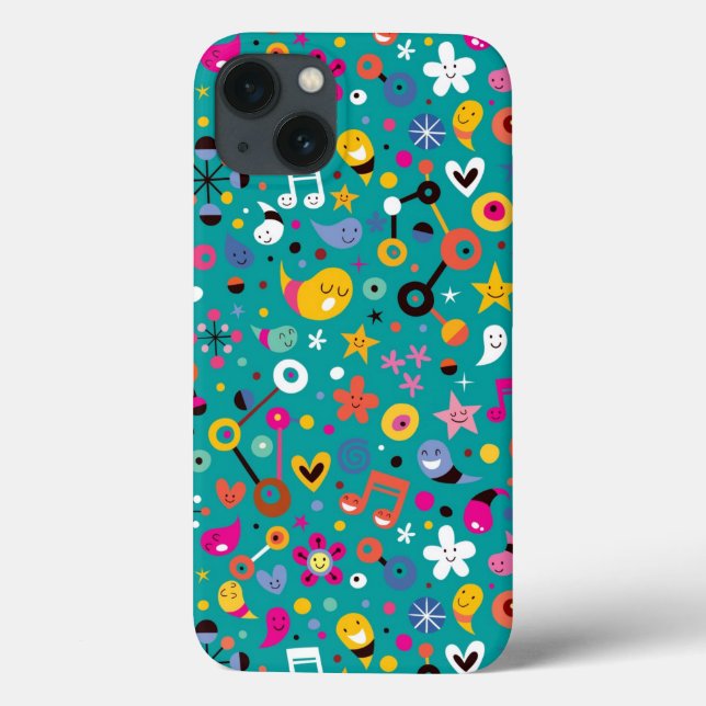 Coques Case-Mate iPhone sarcelle d'hiver de motif de bande dessinée (Verso)