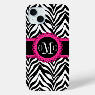 Coque iPhone 15 Mini Sassy et chic Zebra Imprimer Monogramme en dentell