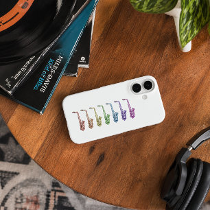Coques iPhone 16 Saxophone arc-en-ciel coloré