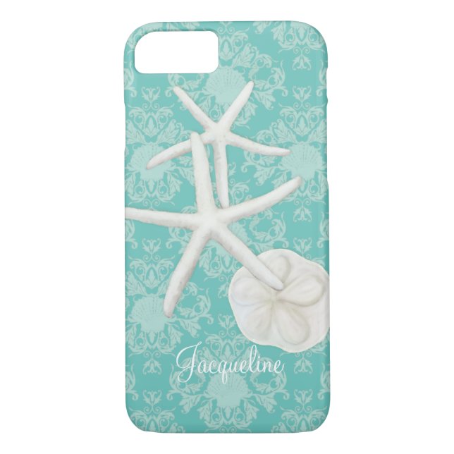 Coques Case-Mate iPhone Scallop Starfish Damask Seashell Beach Motif (Dos)