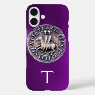 Coques iPhone 16 Plus SCEAU DU MODÈLE DE CHEVALIERS MONOGRAMME violet