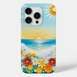 Coque iPhone 15 Pro Scène de craft en papier de vagues océaniques, lev