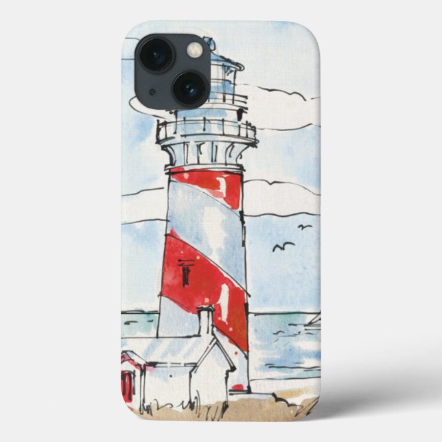 Coques Case-Mate iPhone Scène de phare rouge et blanc (Verso)