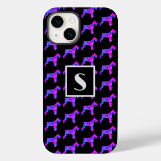 Coque Pour iPhone 14 Schnauzer Chien rose Silhouette Mono noir