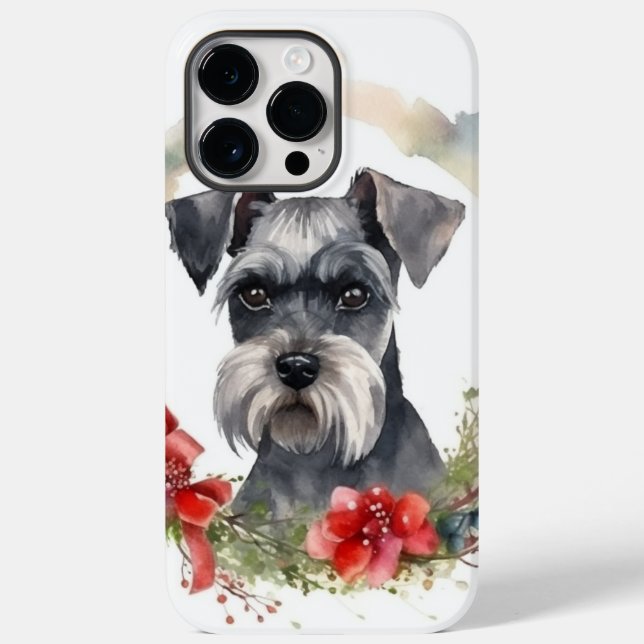 Coques Case-Mate iPhone Schnauzer Christmas Wreath Festive Pup (Verso)