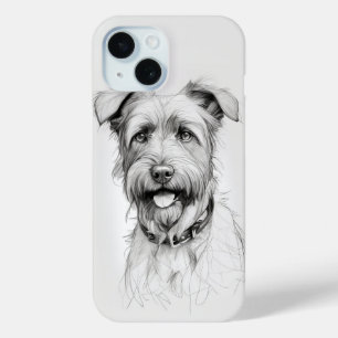 Coque Pour iPhone 15 Schnauzer Portrait Crayon