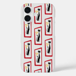 Coques iPhone 16 Schrödinger's Cat Mid Century Rouge moderne