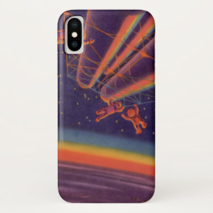Coque iPhone X Science-fiction vintage, astronautes arc-en-ciel d