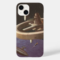 Science-fiction vintage, station spatiale avec pla
