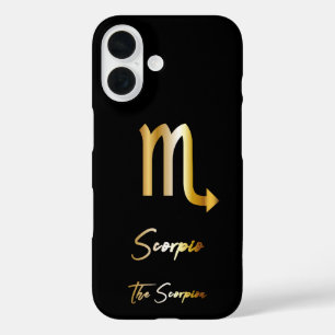 Coques iPhone 16 Scorpio signe Zodiac, noir & or