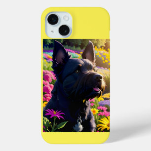 Coque iPhone 15 Mini Scottish Terrier Dog Flower Garden