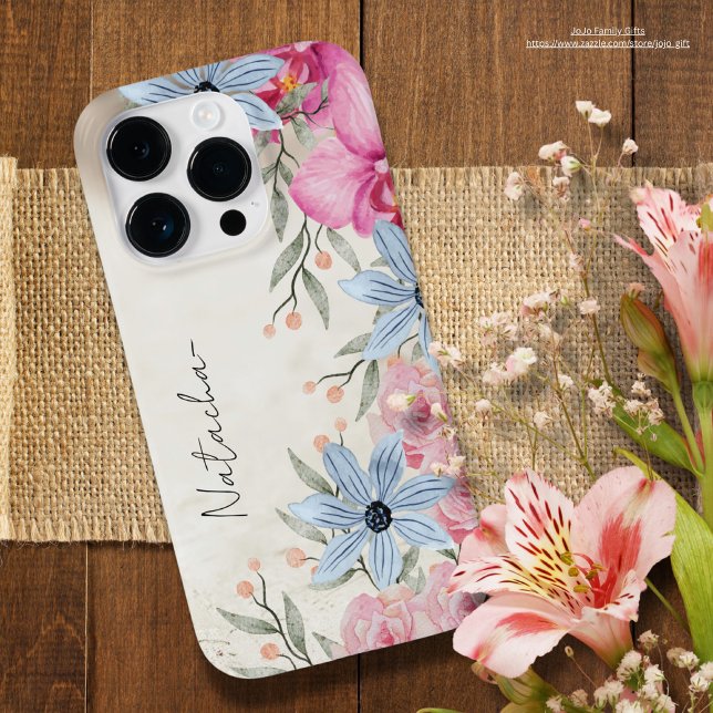 Coques Case-Mate iPhone Script botanique d'aquarelle douce personnalisé (Créateur téléchargé)