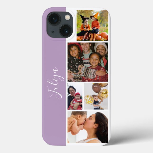 Coques Case-Mate iPhone Script de collage photo violet et blanc 5 (Verso)
