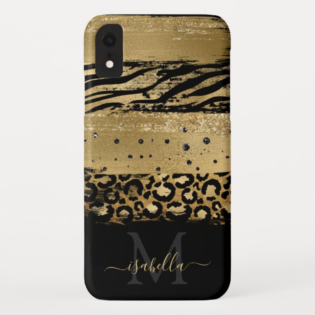 Coques Case-Mate iPhone Script de Parties scintillant d'or monogramme (Dos)
