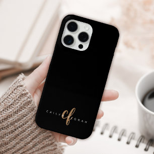 Coque iPhone 15 Pro Max Script féminin Black Gold moderne Monogramme