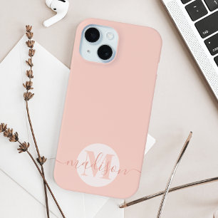 Coque Pour iPhone 15 Script Feminine Rose-Bleu Moderne Monogramme