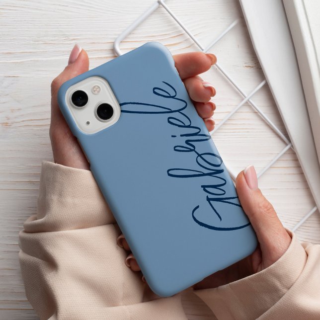 Coques Case-Mate iPhone Script moderne élégant Monogramme bleu (Créateur téléchargé)