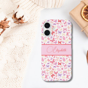Coques iPhone 16 Script Monogramme rose violet papillons jaunes