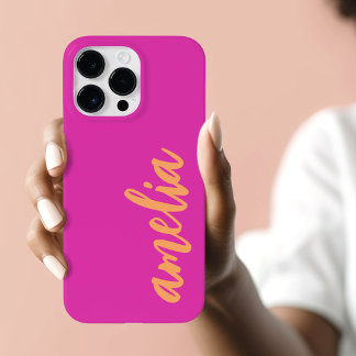 Coque Pour Pour iPhone 14 Pro Max Script nom personnalisé gras magenta orange