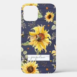 Case-Mate iPhone Case Scripts rustiques de la Sunflower Navy sur le bois