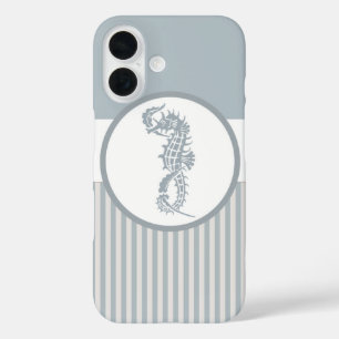 Coques iPhone 16 Seahorse Bleu Classique Nautique Élégant