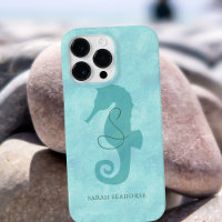 Seahorse Monogram Aqua Blue Cool Poisson tropical