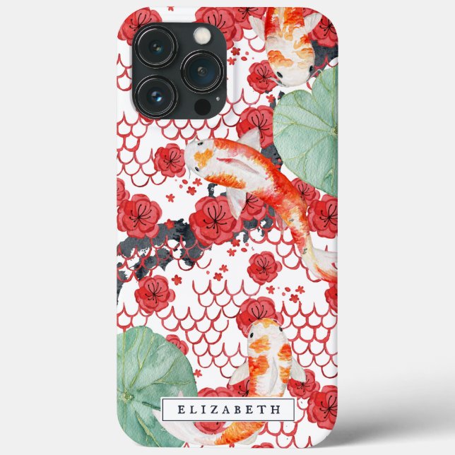 Coques Case-Mate iPhone Seigaiha Floral Wave Motif Koi Fish Monogramme (Verso)