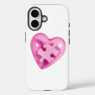 Coques iPhone 16 Sensibilisation sur l'autisme Pink Heart iPhone co