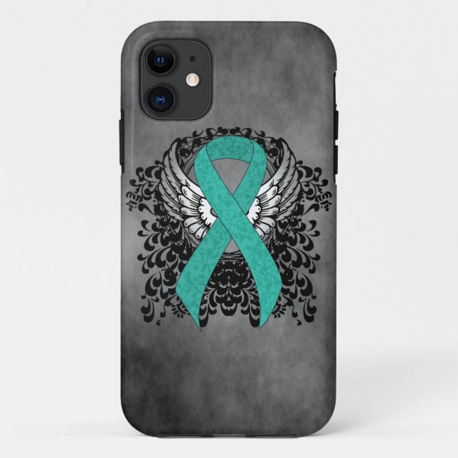 Coques Case-Mate iPhone Sensibilisation turquoise au soutien du carbone (Dos)
