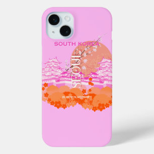 Coque iPhone 15 Mini Séoul Corée du Sud Voyage Art, rose