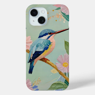 Coque Pour iPhone 15 Serene Kingfisher dans un paradis floral