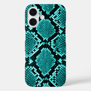 Coques iPhone 16 Serpent à sonnette à sonnette de diamant Aqua