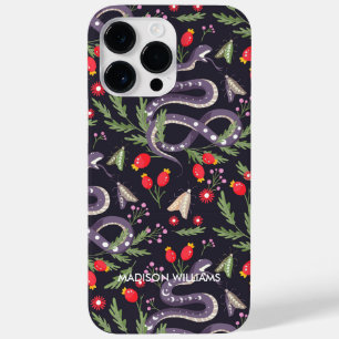 Coque Pour Pour iPhone 14 Pro Max Serpent violet blanc et botanique - Personnalisé