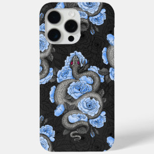 Coque iPhone 15 Pro Max Serpents et roses bleus