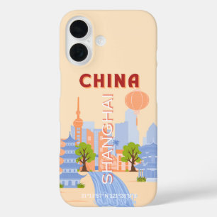 Coques iPhone 16 Shanghai Chine Rétro Pastel Art de Voyage