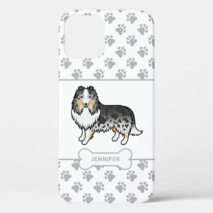 Case-Mate iPhone Case Sheltie Merle Bleu Avec Pattes, Os De Chien Et Nom