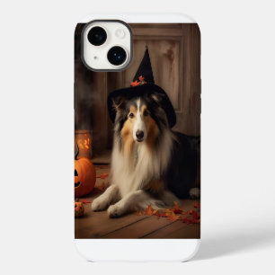 Coque Pour iPhone 14 Plus Shetland Sheepdog Citrouille Halloween effrayant
