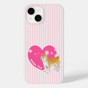Coque Pour iPhone 14 Shiba Inu avec coeur rose et rayures