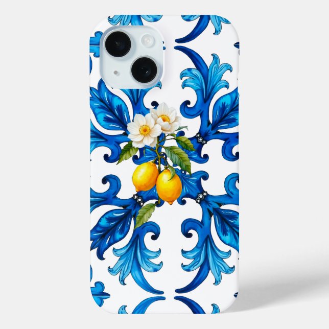 Coques Case-Mate iPhone sicilien, été, citron, mosaïque, bleu, (Verso)